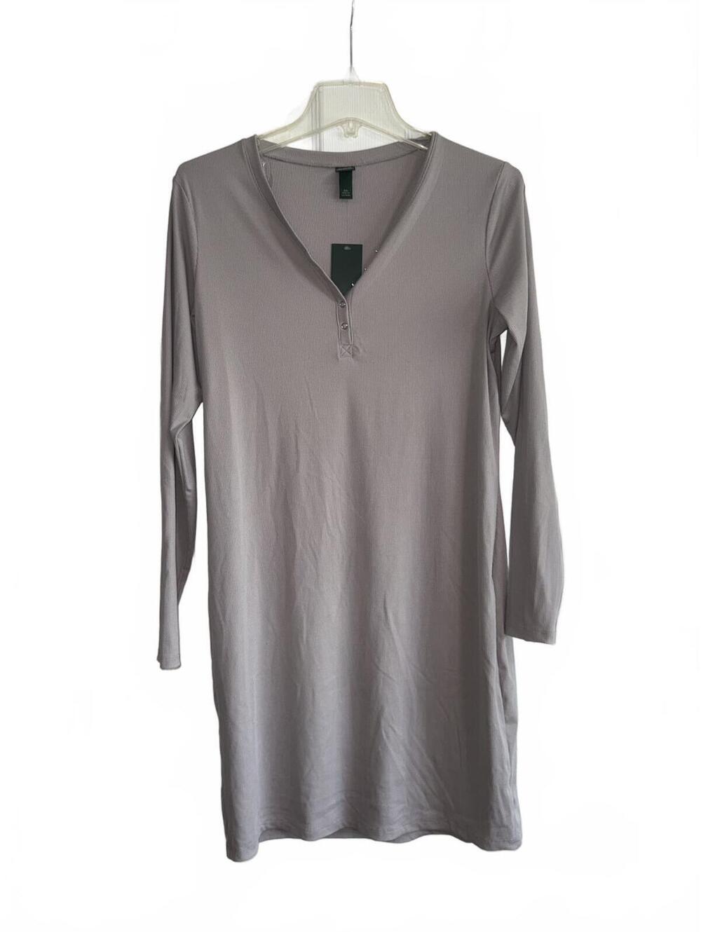 Wild Fable Light Gray Long‑Sleeve Henley Dress – Size XXL, NWT